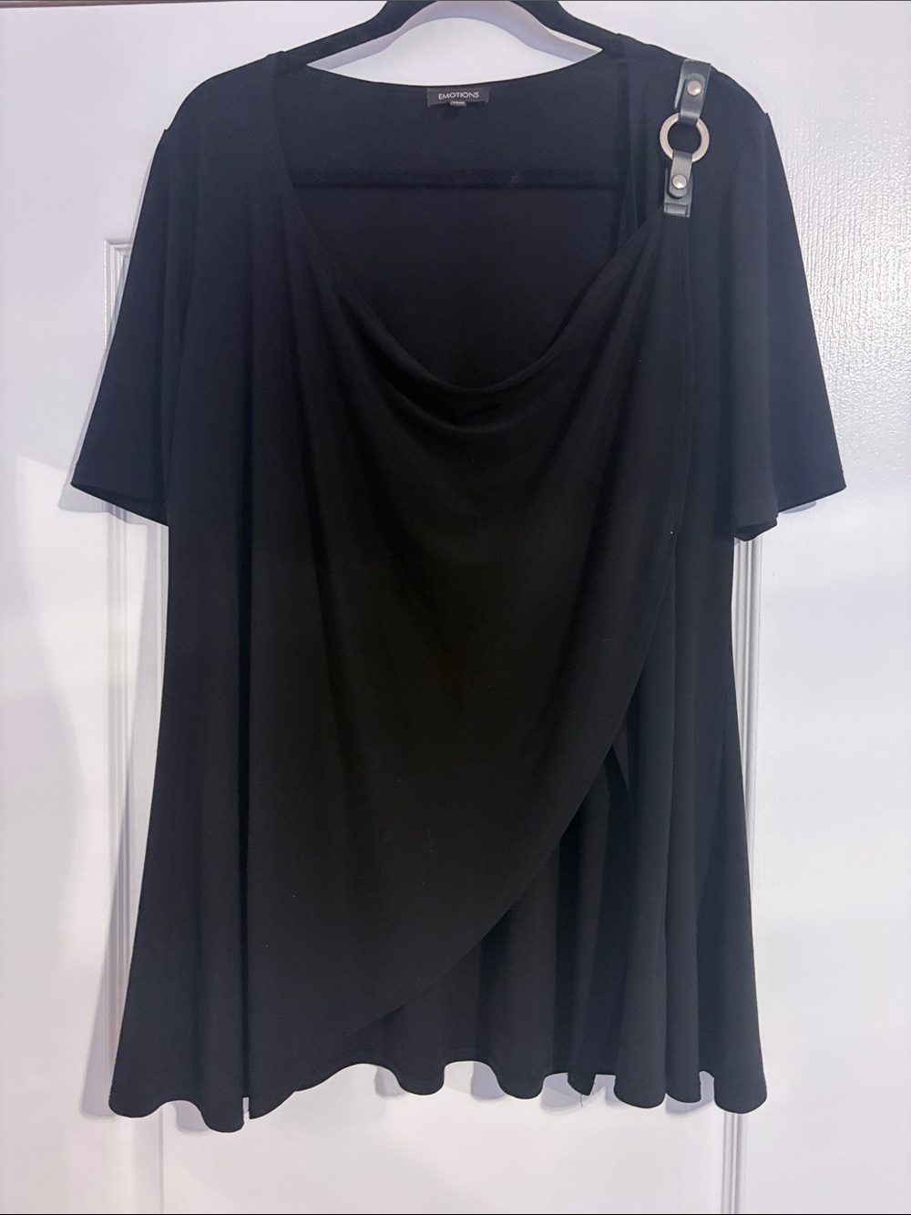 Black Draped Top with Metal Ring Detail by emotions